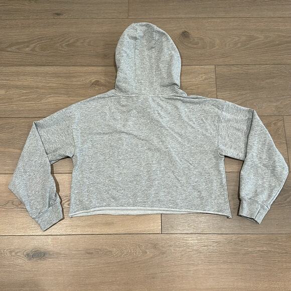 ZYIA ACTIVE Heathered Gray Raw Edge Cropped Pullover Cotton Gym Hoodie Size XS - Picture 3 of 11